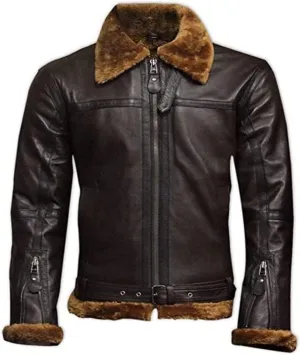 Men's B3 Bomber Flying Aviator Jacket Airforce RAF Real Sheepskin Leather Winter Jacket