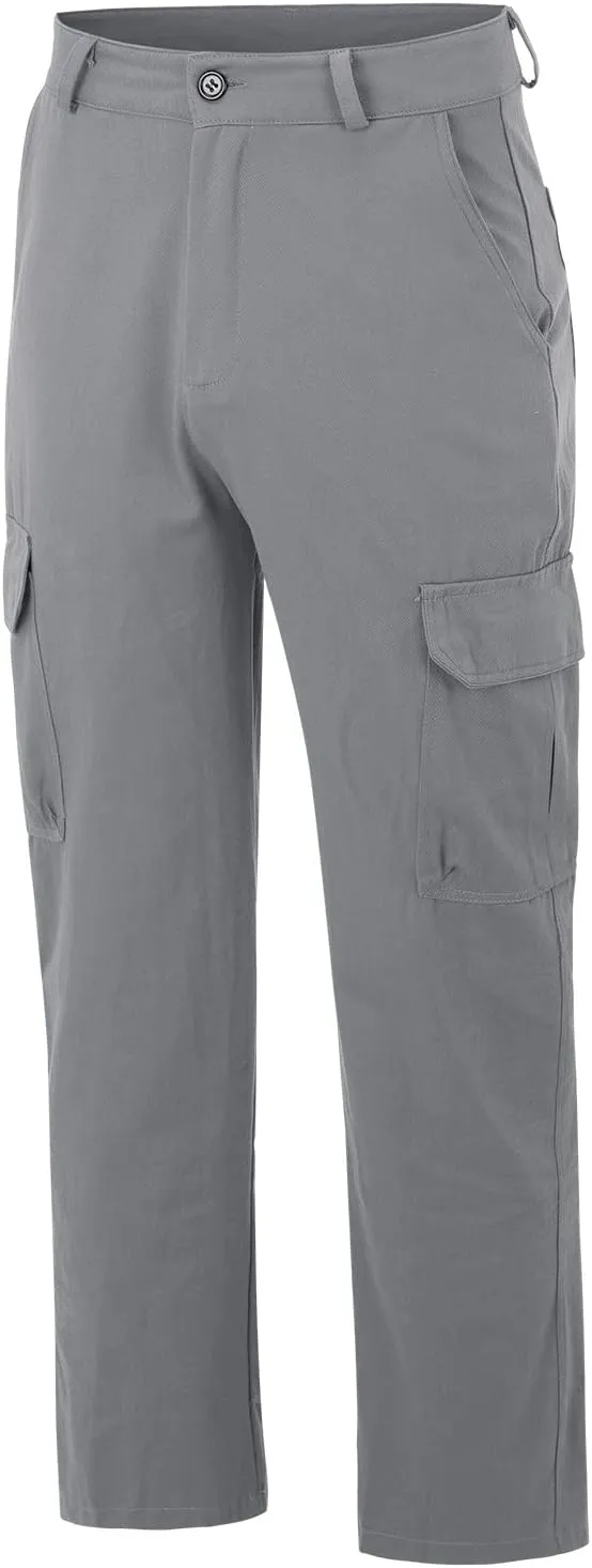 Mens Casual Cargo Pants Solid Color Cotton Linen Trousers Straight Leg Joggers Outdoor Wearing Pants with Pockets