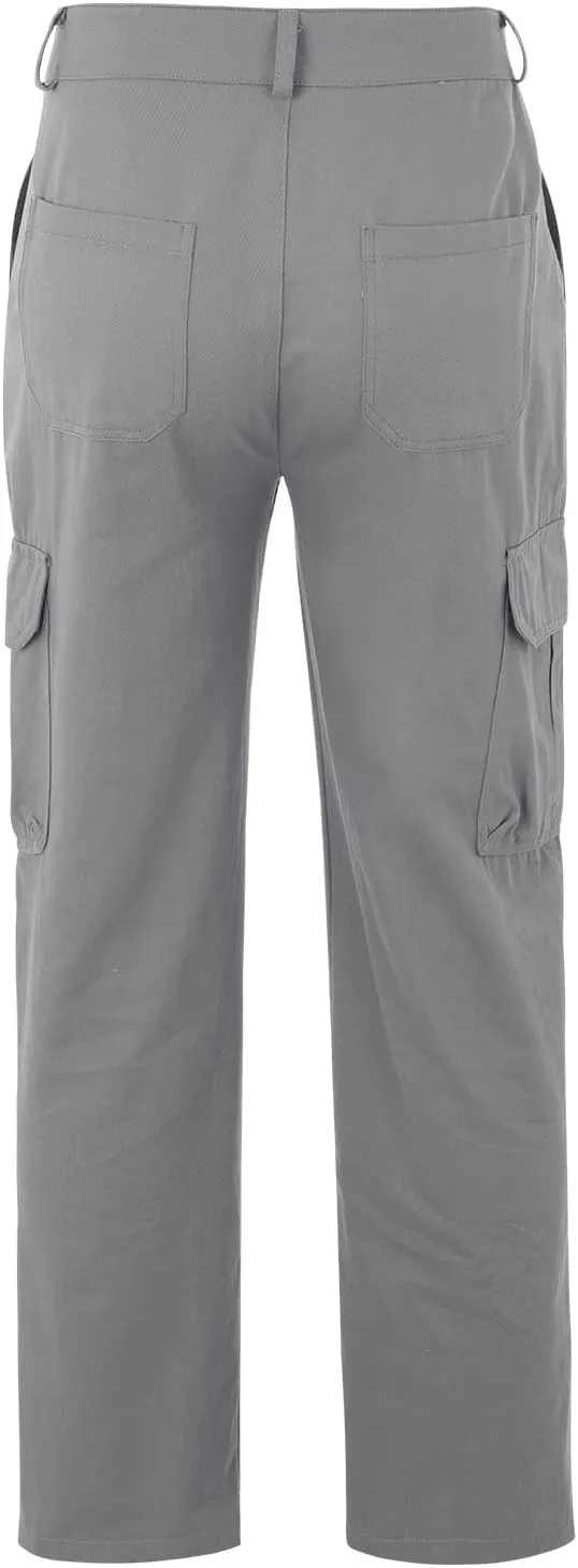 Mens Casual Cargo Pants Solid Color Cotton Linen Trousers Straight Leg Joggers Outdoor Wearing Pants with Pockets