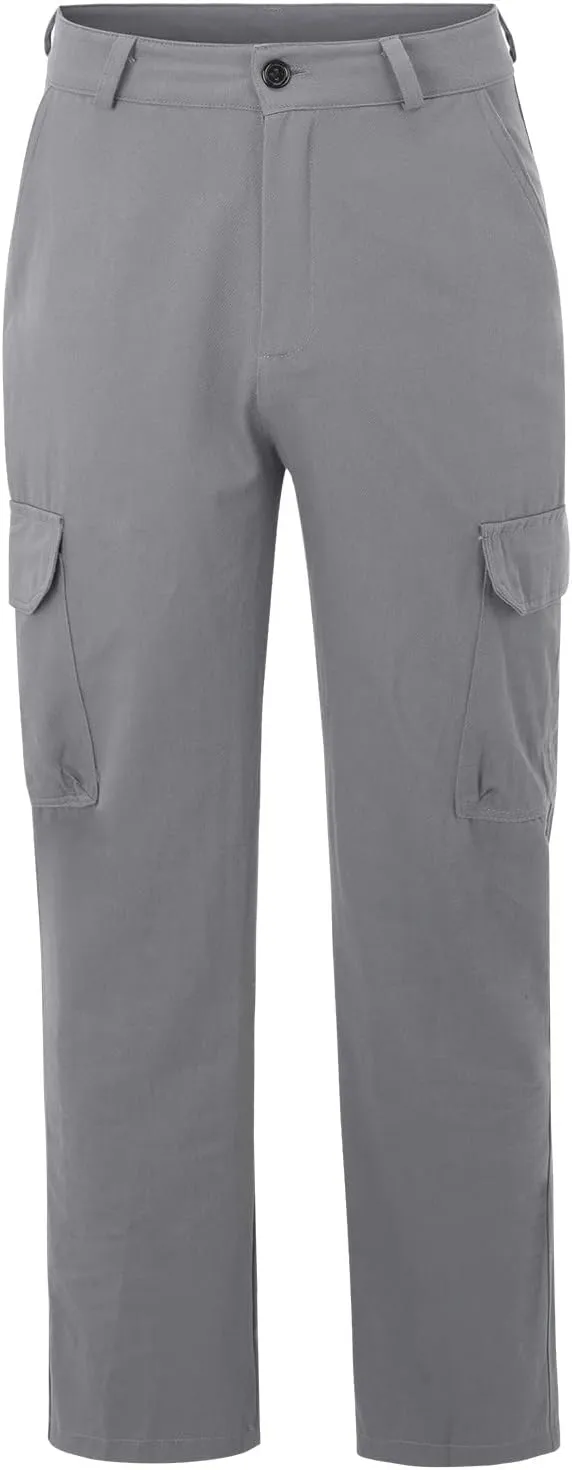Mens Casual Cargo Pants Solid Color Cotton Linen Trousers Straight Leg Joggers Outdoor Wearing Pants with Pockets