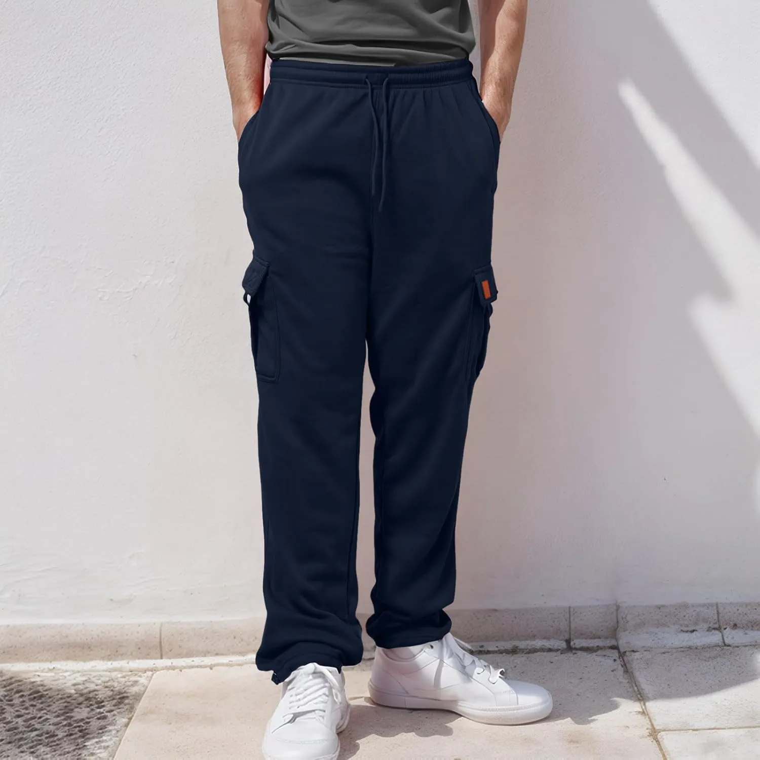 Men's Casual Cotton Linen Pants Sweatpants with Pockets Solid Color Loose Straight Legs Trousers Hiking Joggers