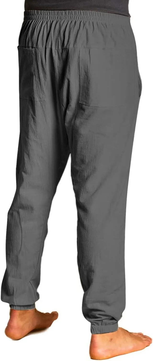 Men's Casual Long Pants Linen Pants - Loose Lightweight Casual Trousers Summer Yoga Beach Pants Breathable Sweatpants