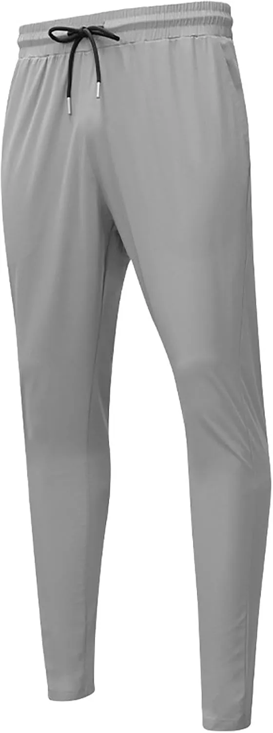 Mens Casual Pants Slim Elastic Waist Drawstring Pants Lightweight Tapered Yoga Trousers Comfy Breathable Summer Beach Pants