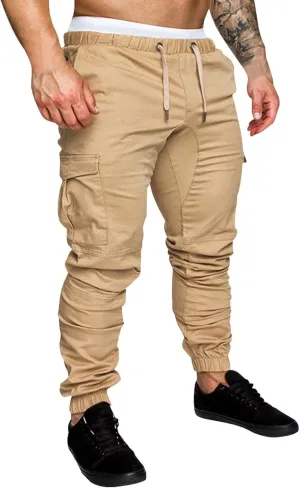 Men's Casual Solid Color Sweatpants Multi Pockets Pants Hiking Athletic Trousers Outdoor Wearing Pants with Pockets