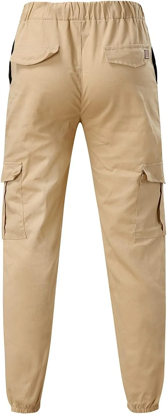 Men's Casual Solid Color Sweatpants Multi Pockets Pants Hiking Athletic Trousers Outdoor Wearing Pants with Pockets