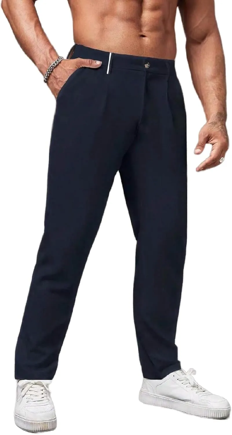 Men's Chino Pants Casual Stretch Waist Slim Fit Trousers Tapered Pants with Pockets