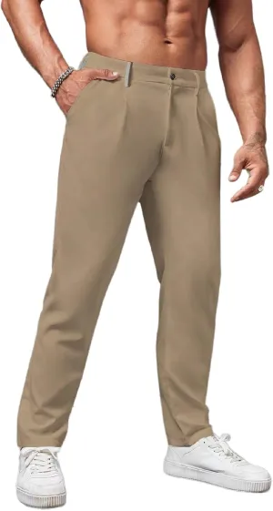 Men's Chino Pants Casual Stretch Waist Slim Fit Trousers Tapered Pants with Pockets