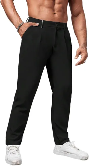 Men's Chino Pants Casual Stretch Waist Slim Fit Trousers Tapered Pants with Pockets