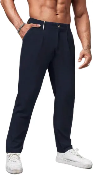 Men's Chino Pants Casual Stretch Waist Slim Fit Trousers Tapered Pants with Pockets