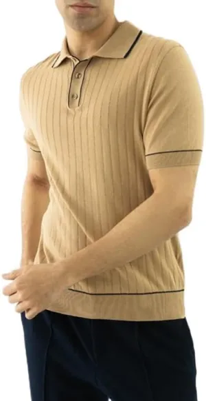 Men's Classic-Fit 100% Cotton Polo, Breathable Lightweight Soft Short-Sleeve Knit Shirt in Beige, Light Blue.