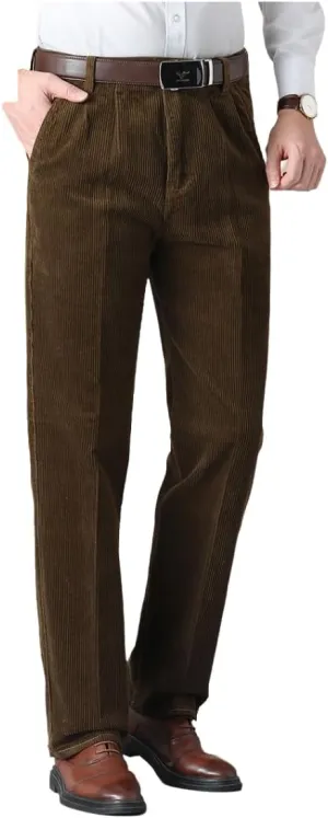 Men's Classic Fit Corduroy Dress Pants, High Waist Pleated