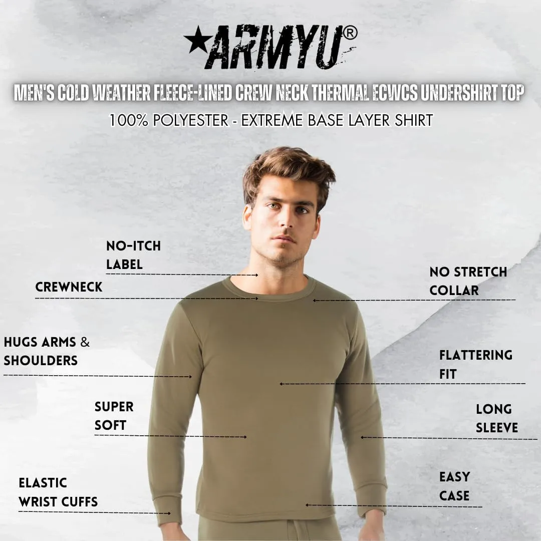 Men's Cold Weather Fleece-Lined Crew Neck Thermal ECWCS Undershirt Top Extreme Base Layer Shirt
