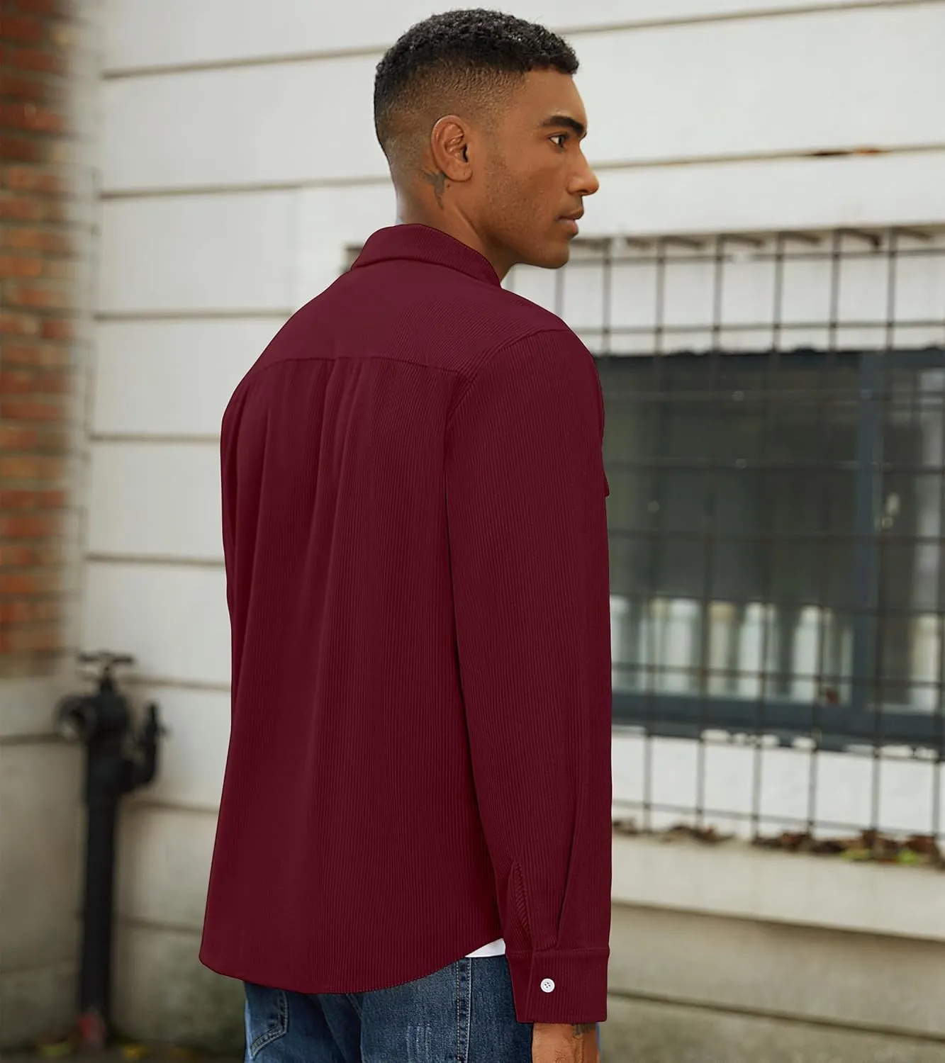 Mens Corduroy Jacket Shirts Long Sleeve Button Down Shacket Jacket with Flap Pockets