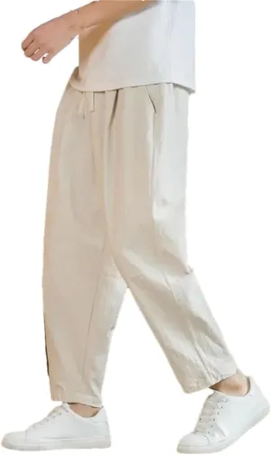 Men's Cotton and Linen Casual Pants Solid Color Simple Loose Straight Harem Pants