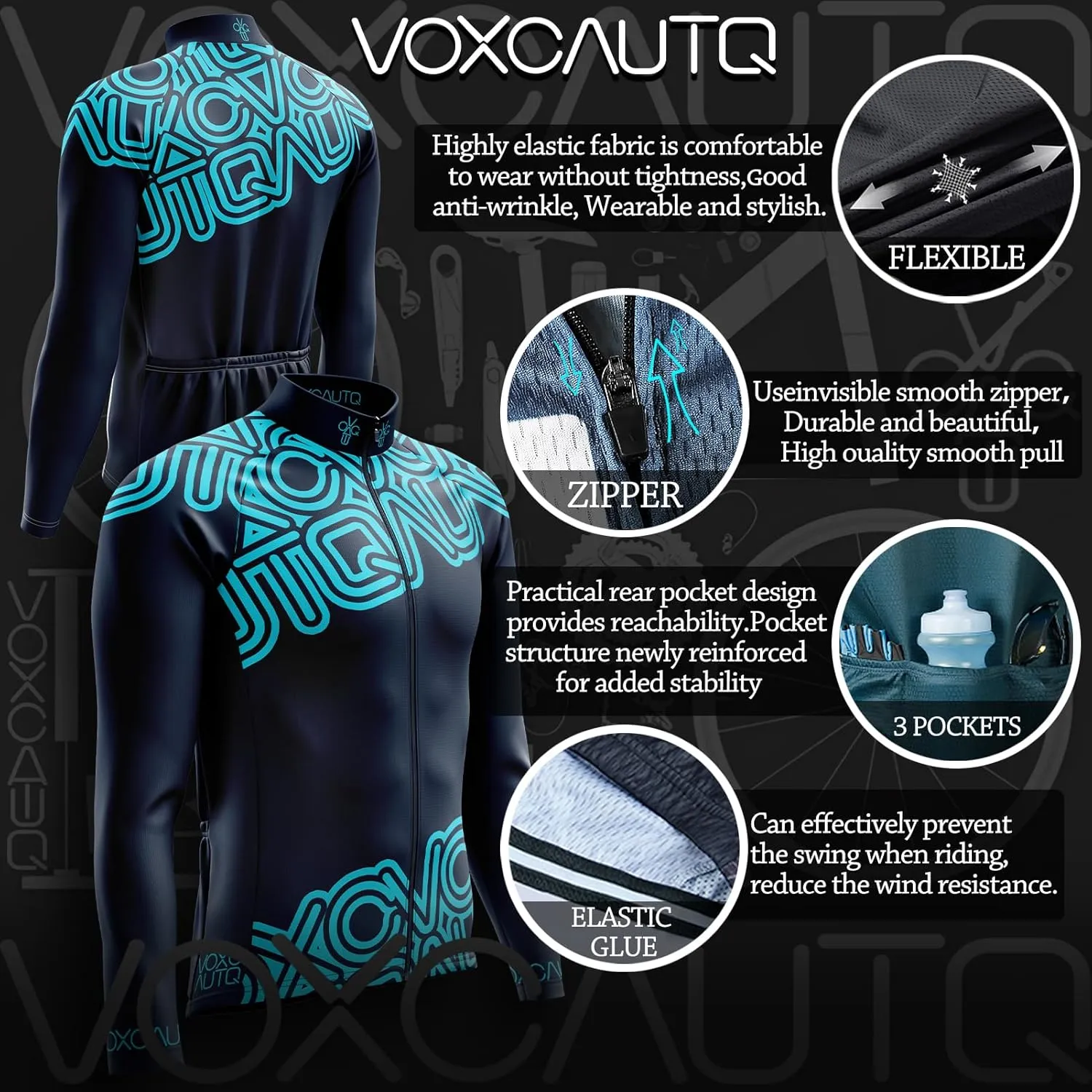 Men's Cycling Bike Jersey Long Sleeve with 3 Rear Pockets- Moisture Wicking, Breathable, Quick Dry Biking Shirt