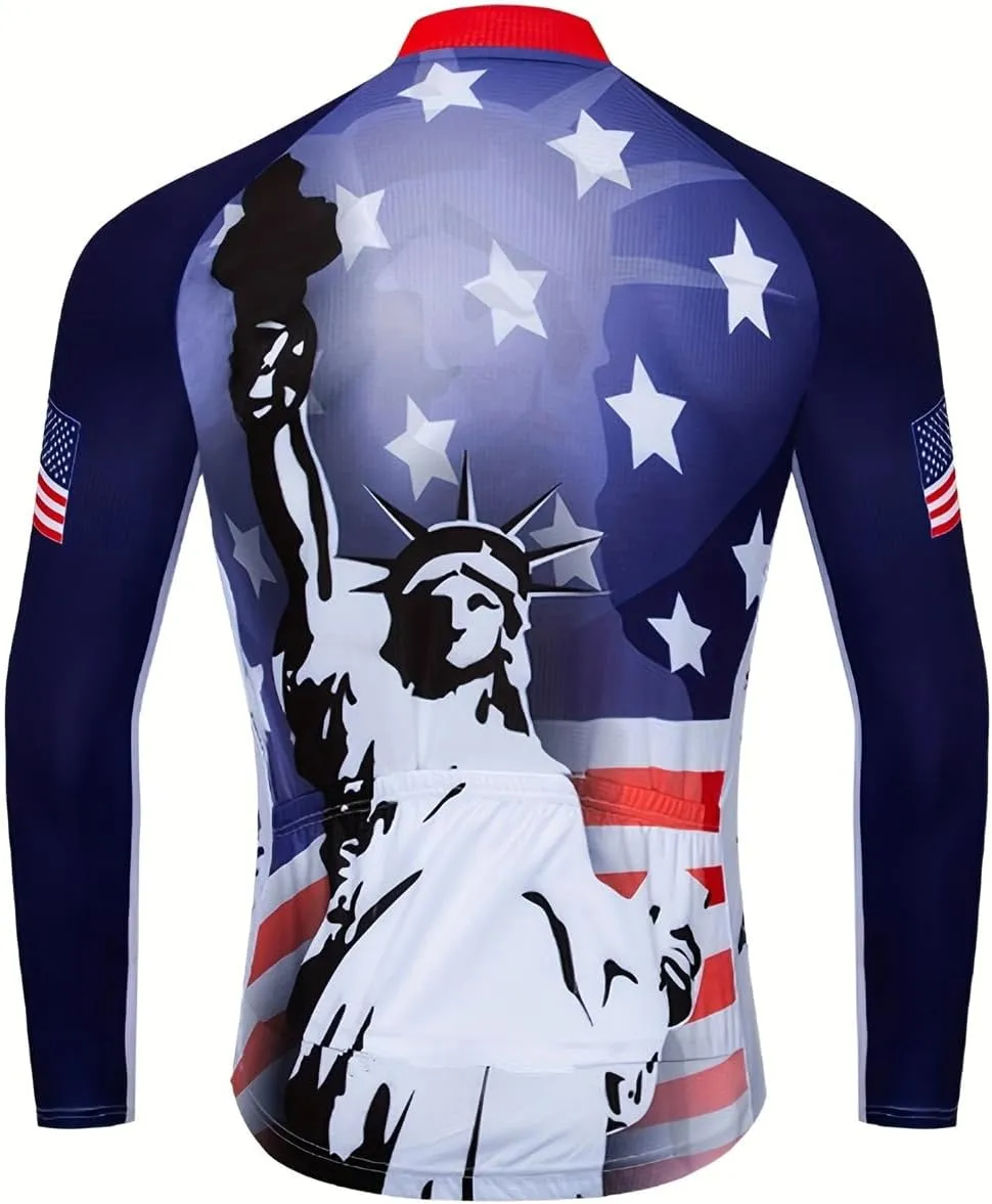 Men's Cycling Jersey Long Sleeve Biking Running Shirt Full Zipper Back Pocket Breathable Quick Dry Bicycle Jersey