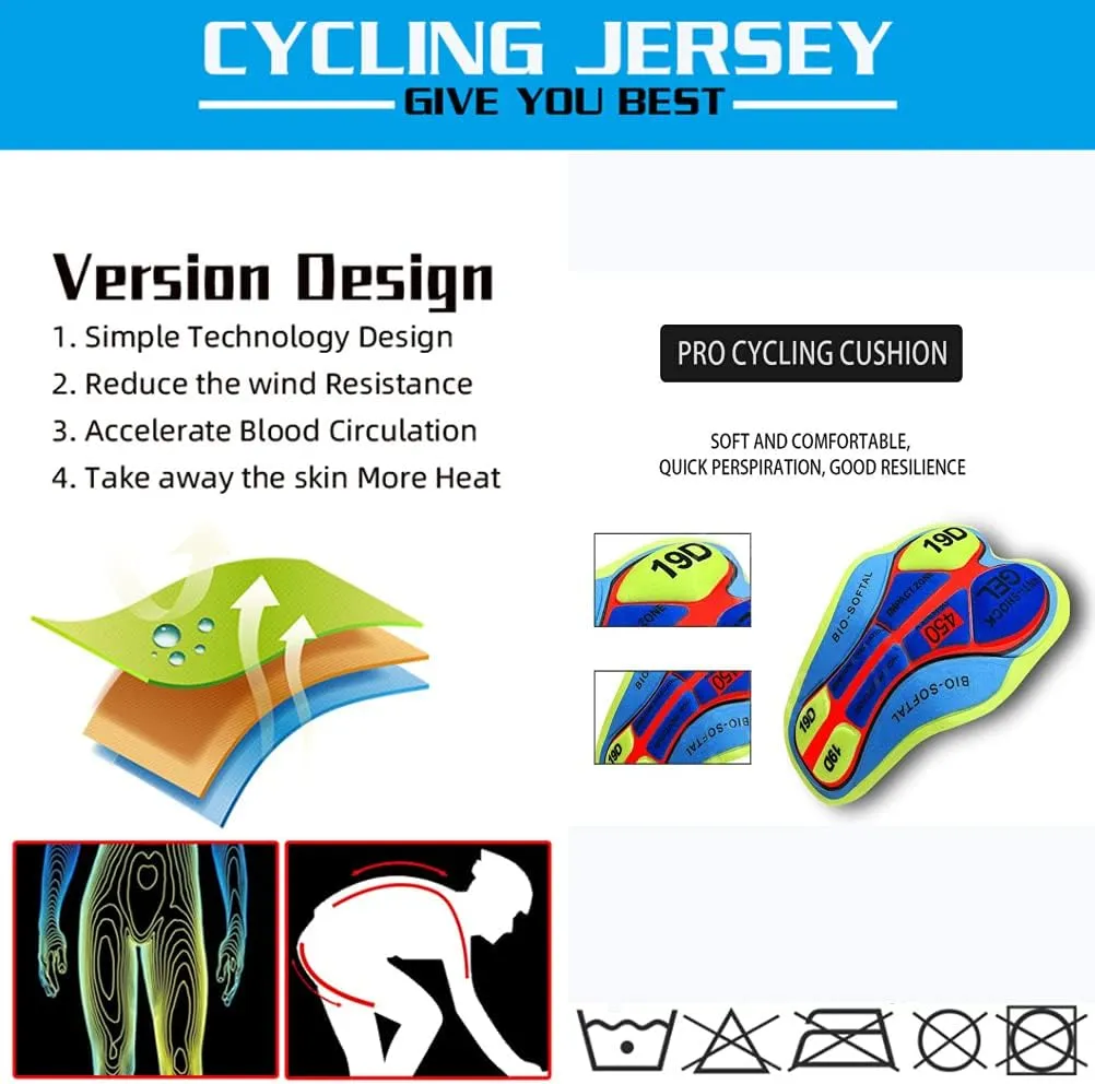 Mens Cycling Jesery Set Breathable Quick-Dry Bike Shirt with 3D Padded Bib Shorts Cycling Jersey Mens