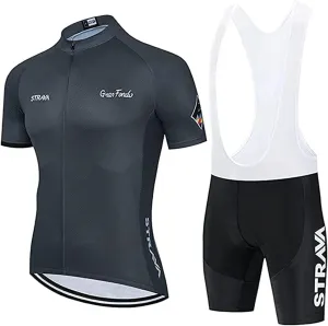 Mens Cycling Jesery Set Breathable Quick-Dry Bike Shirt with 3D Padded Bib Shorts Cycling Jersey Mens