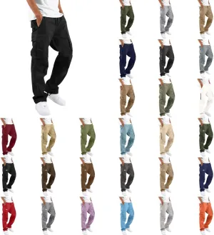 Mens Drawstring Cargo Pants Casual Solid Stretch Waist Sweatpants Running Athletic Tactical Trousers with Pockets