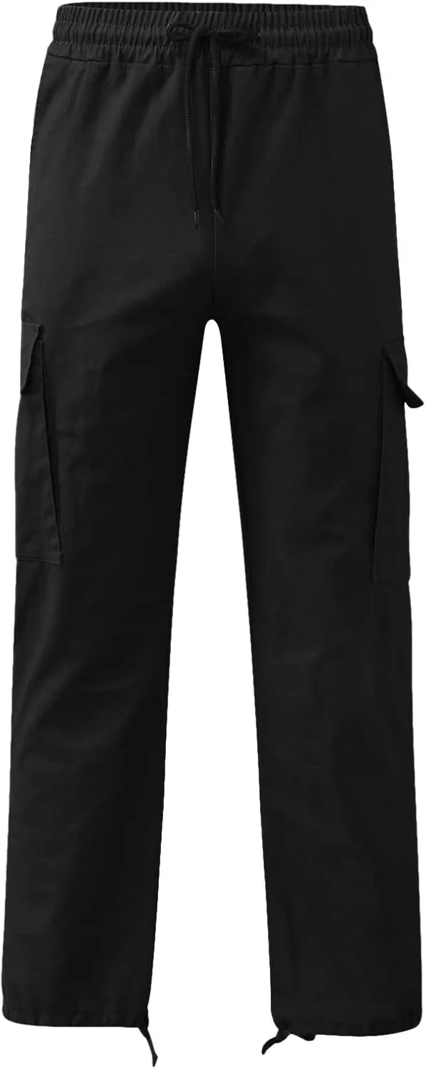 Mens Drawstring Cargo Pants Casual Solid Stretch Waist Sweatpants Running Athletic Tactical Trousers with Pockets