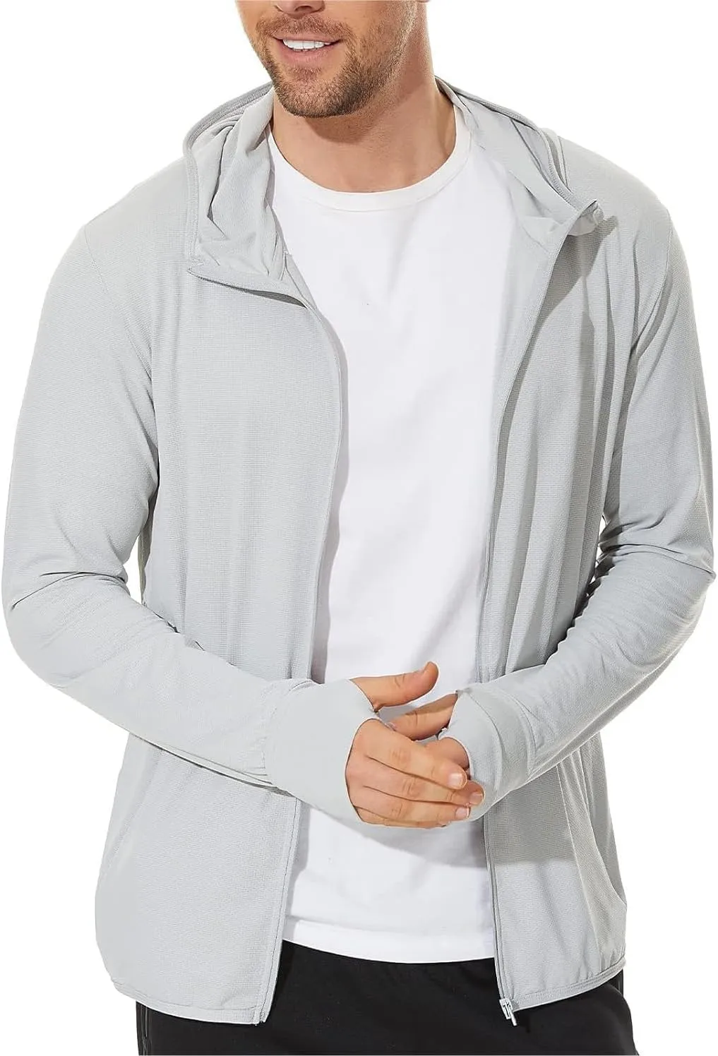 Mens Fishing Rash Guard Shirts Lightweight Quick Dry Sun-Breathable UV-Proof Sun Protection Zipper Hooded Sweater