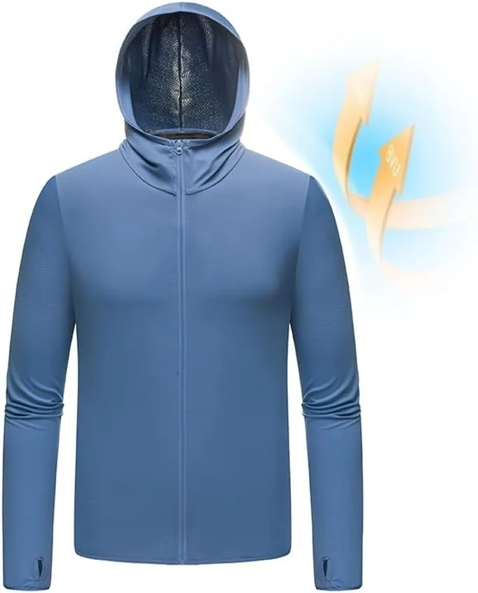 Mens Fishing Rash Guard Shirts Lightweight Quick Dry Sun-Breathable UV-Proof Sun Protection Zipper Hooded Sweater