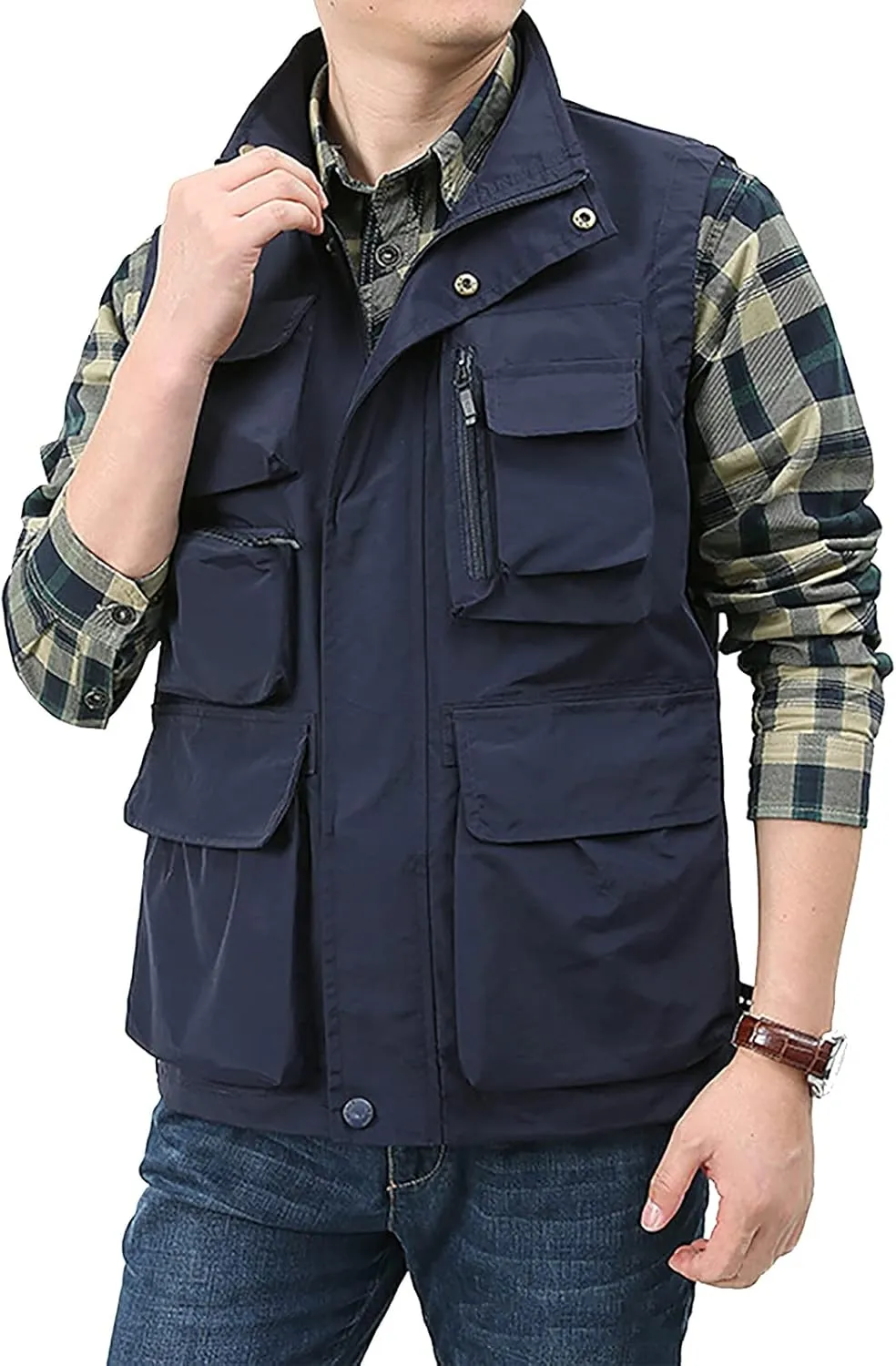 Men's Fishing Vest Casual Outdoor Multifunctional Mesh Photographer Jacket 8 Pockets Breathable Quick Dry Coat