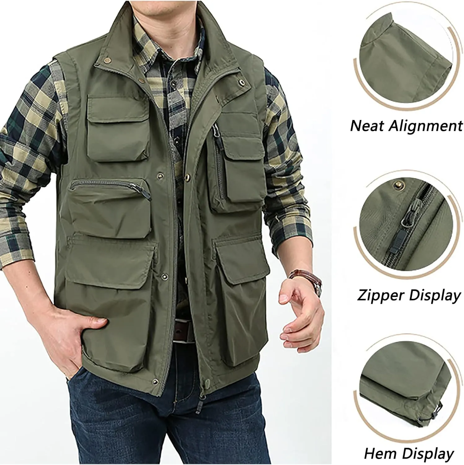 Men's Fishing Vest Casual Outdoor Multifunctional Mesh Photographer Jacket 8 Pockets Breathable Quick Dry Coat