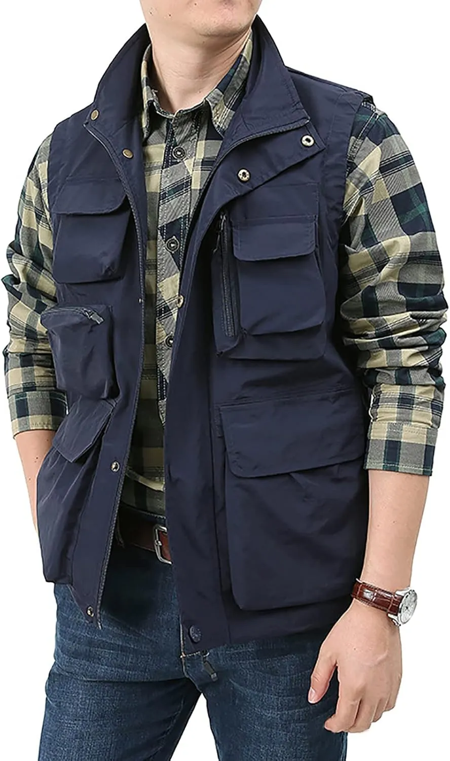 Men's Fishing Vest Casual Outdoor Multifunctional Mesh Photographer Jacket 8 Pockets Breathable Quick Dry Coat