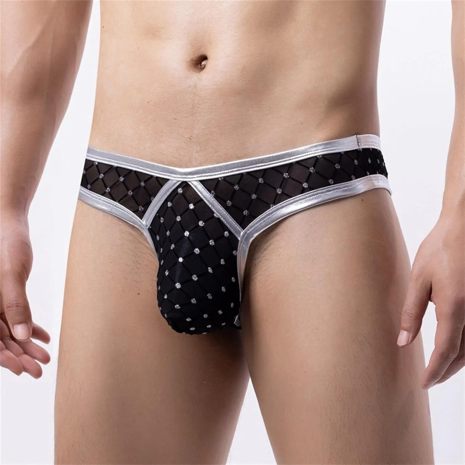 Men's Gold Diamond Mesh Thong T-Back Breathable Briefs Male Lingerie Sexy Pouch G-String Underwear