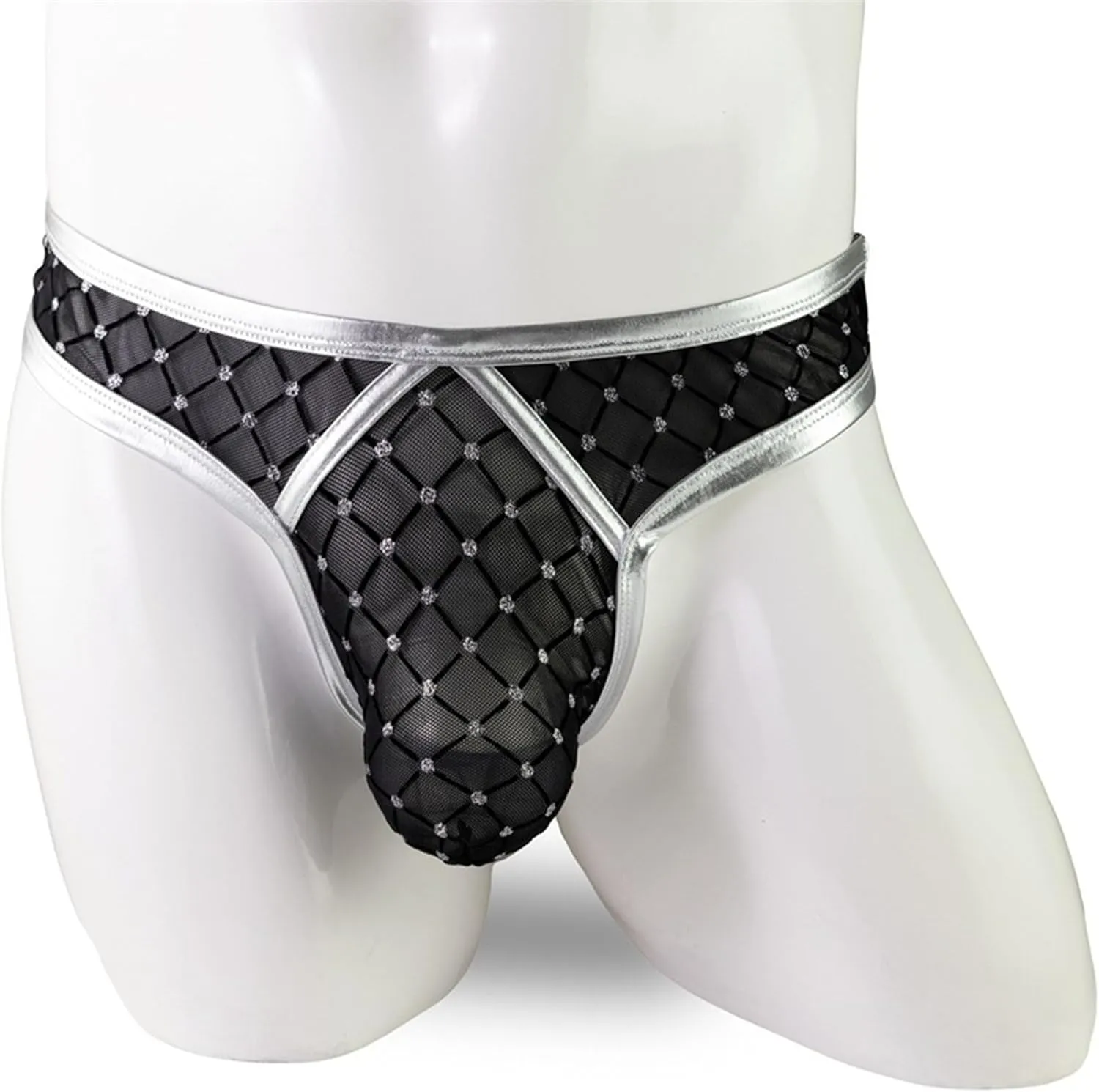 Men's Gold Diamond Mesh Thong T-Back Breathable Briefs Male Lingerie Sexy Pouch G-String Underwear
