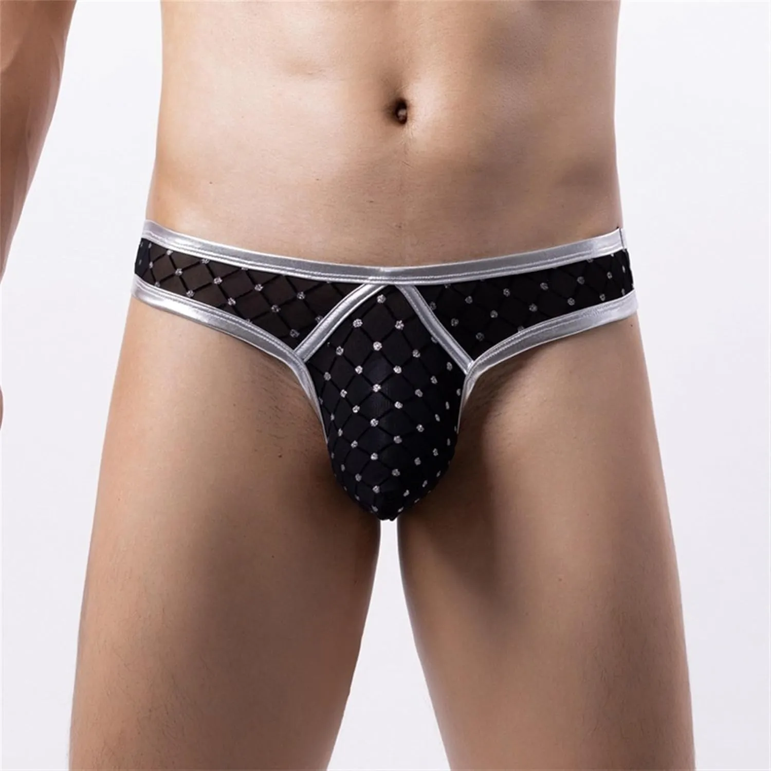 Men's Gold Diamond Mesh Thong T-Back Breathable Briefs Male Lingerie Sexy Pouch G-String Underwear