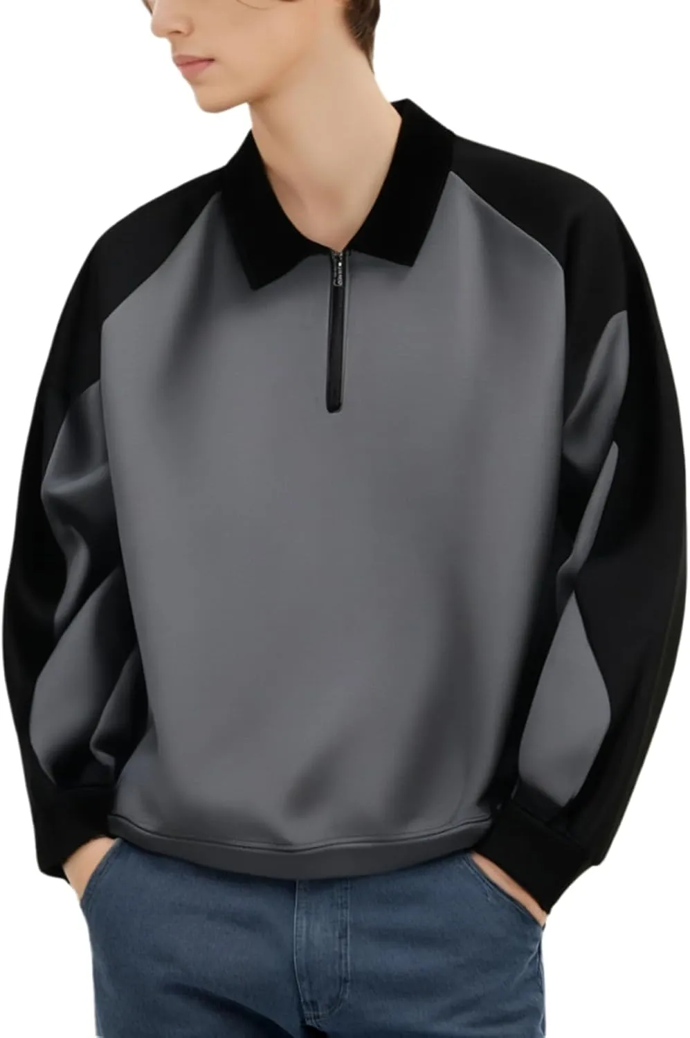Men's Golf Polo Shirt Quick Dry Loose Casual Breathable Tennis Sweatshirt Long Sleeve Lapel Golf Polo Shirt