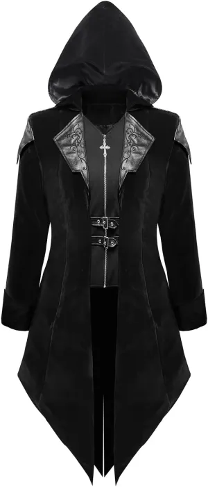 Men's Gothic Steampunk Coat | Medieval Vampire Jacket w/Velvet Trim Renaissance Pirate Trench Cosplay