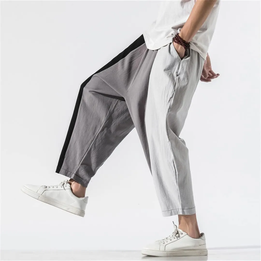 Men's Harem Pants Loose Cropped Trousers Wide Leg Bloomers Baggy Ankle Length Sweatpants