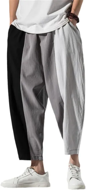 Men's Harem Pants Loose Cropped Trousers Wide Leg Bloomers Baggy Ankle Length Sweatpants