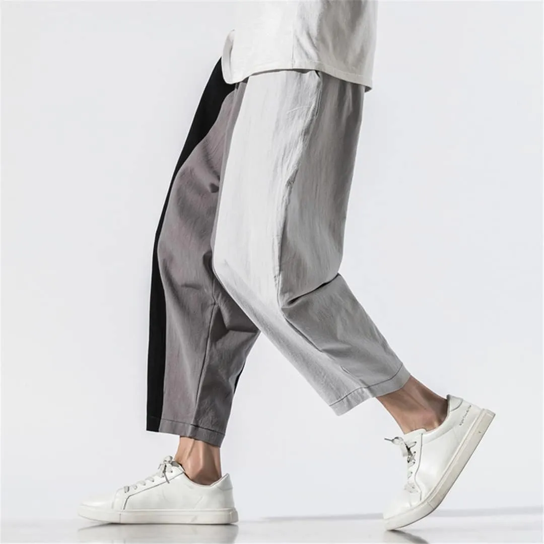 Men's Harem Pants Loose Cropped Trousers Wide Leg Bloomers Baggy Ankle Length Sweatpants