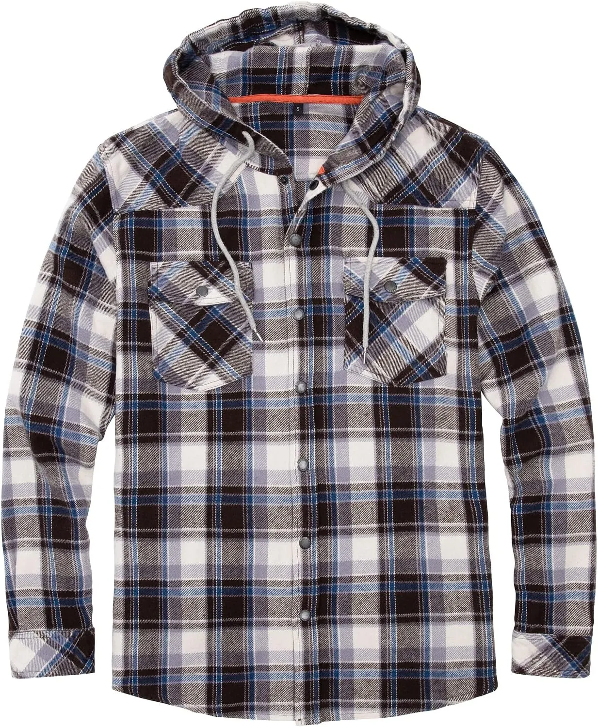 Men's Hooded Plaid Flannel Shirt Jacket Snap Button Flannel Hoodie with Hand Pockets (Heavyweight 10.6 Oz Fabric)