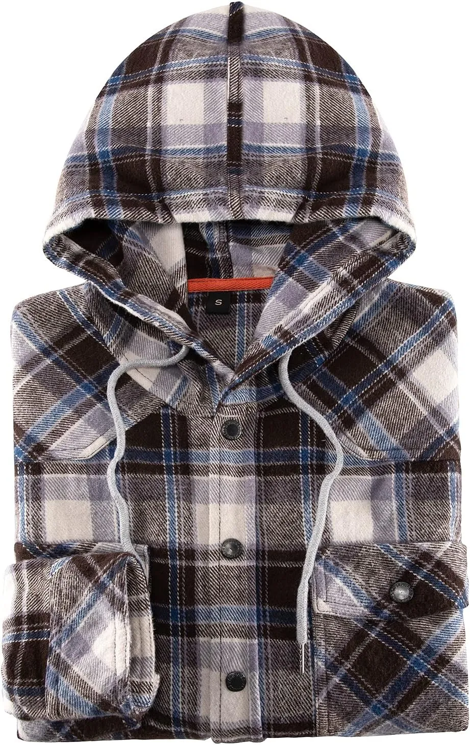Men's Hooded Plaid Flannel Shirt Jacket Snap Button Flannel Hoodie with Hand Pockets (Heavyweight 10.6 Oz Fabric)
