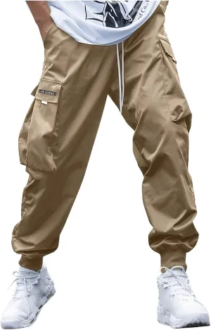 Men's Joggers Pants Casual Baggy Cotton Drawstring Tapered Sweatpants Cargo Hippie Loose Fit Trousers with Pockets