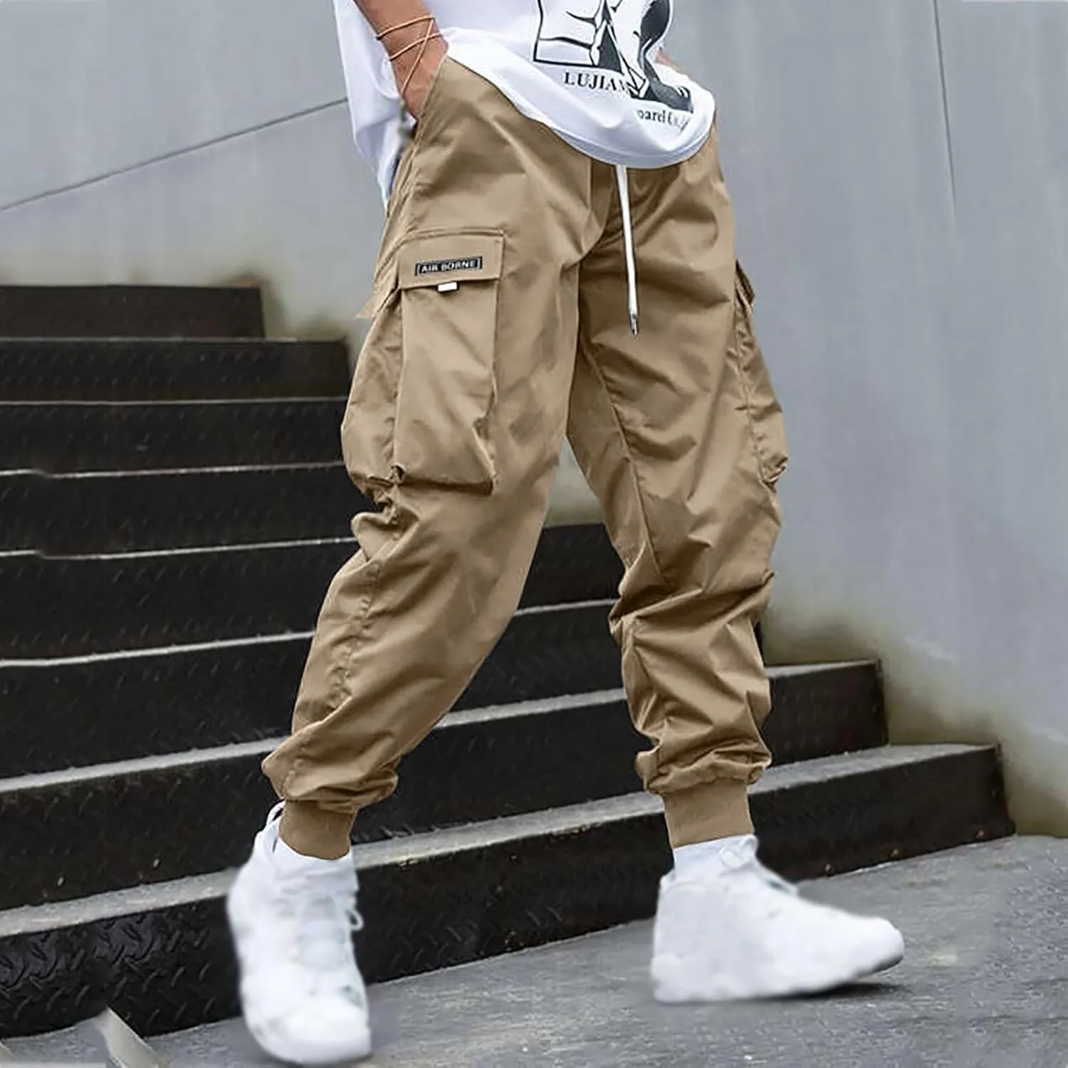Men's Joggers Pants Casual Baggy Cotton Drawstring Tapered Sweatpants Cargo Hippie Loose Fit Trousers with Pockets