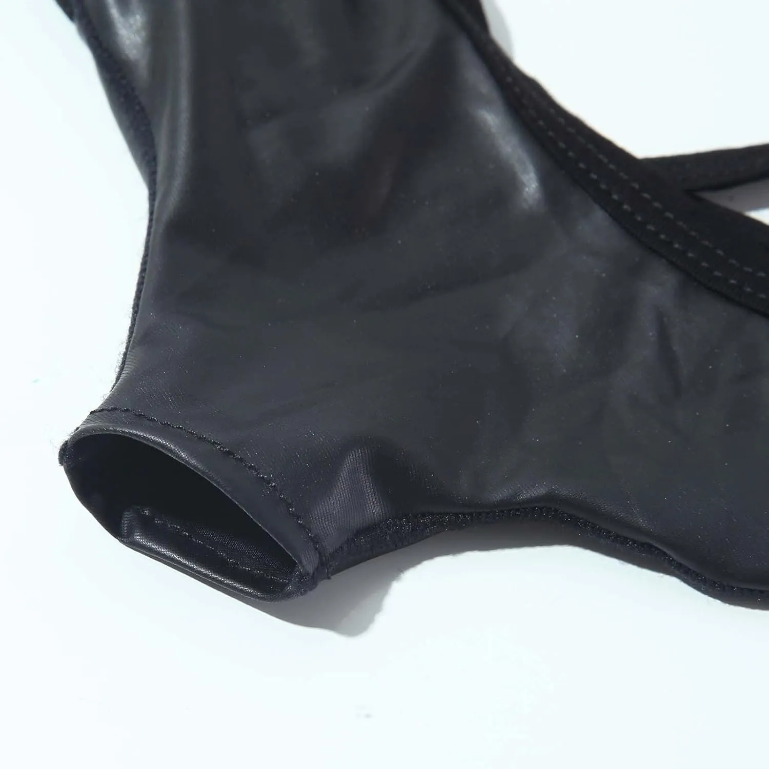 Mens Leather Thongs Underwear Sexy Low Rise Hollow Out Jock Strap Underpants Breathable Clubwear Erotic Lingerie