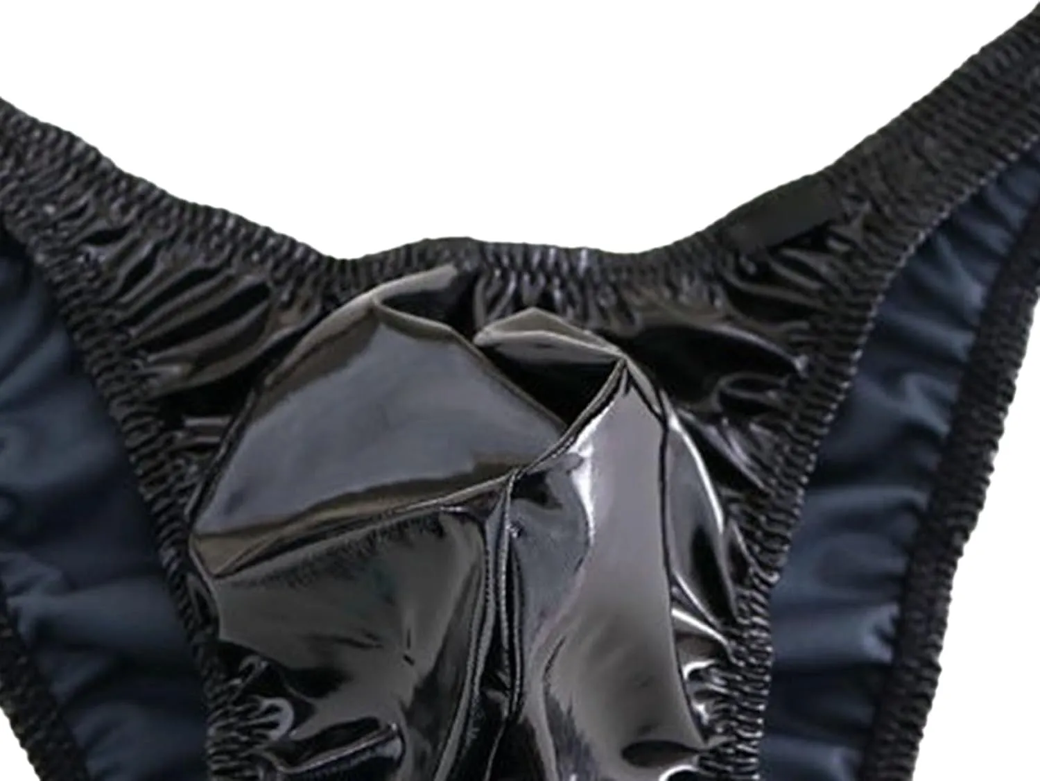 Men's Leather Triangle Underwear Low-Rise Jockstrap Lightweight Briefs Sexy Breathable Latex Thong for Male