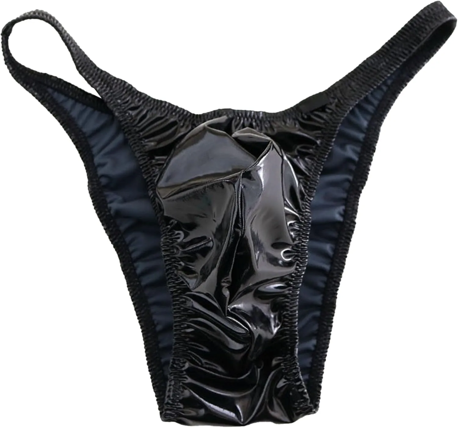 Men's Leather Triangle Underwear Low-Rise Jockstrap Lightweight Briefs Sexy Breathable Latex Thong for Male