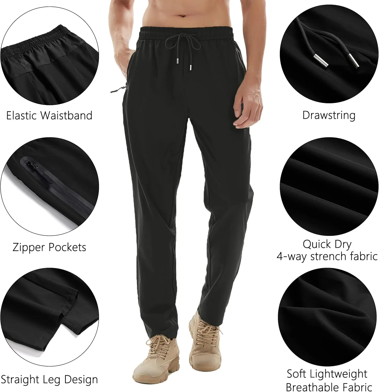 Men's Lightweight Quick Dry Hiking Running Pants Outdoor Sports Breathable Zipper Pockets Athletic Work Pants