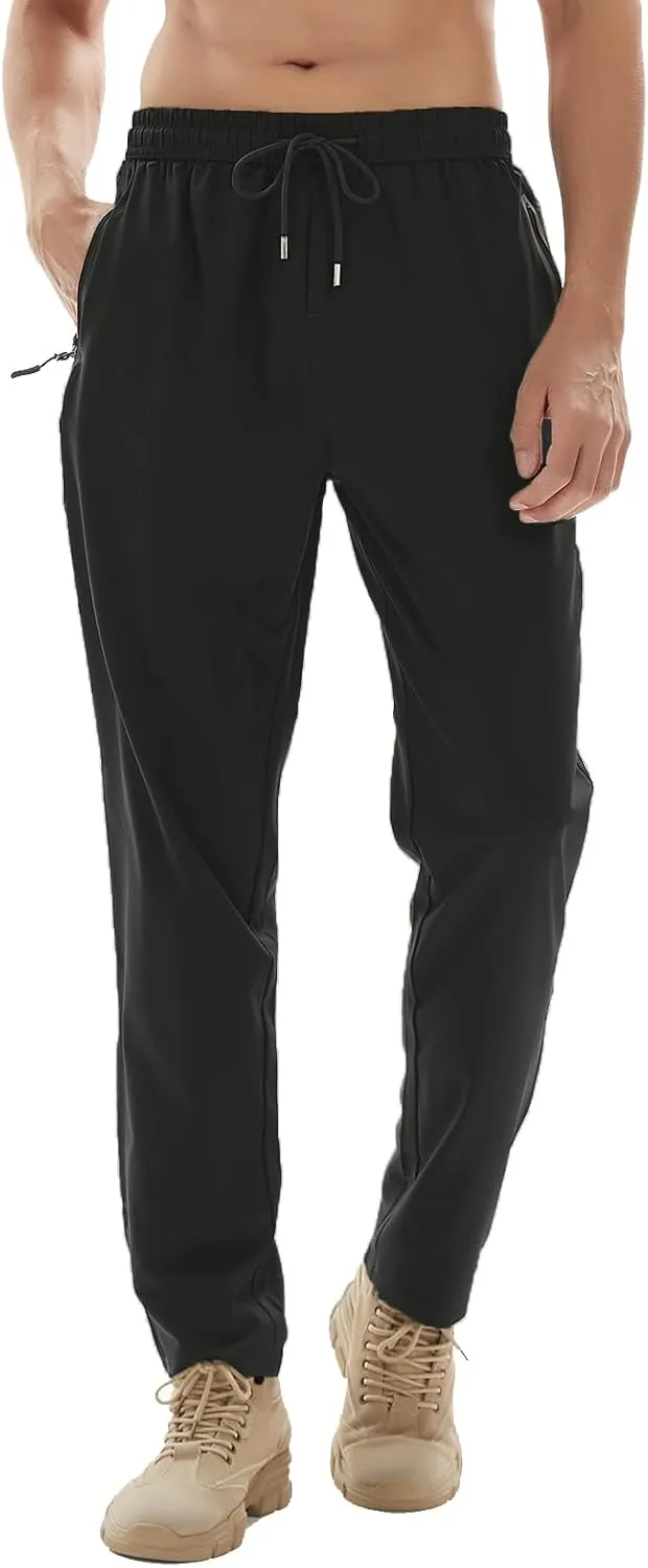 Men's Lightweight Quick Dry Hiking Running Pants Outdoor Sports Breathable Zipper Pockets Athletic Work Pants