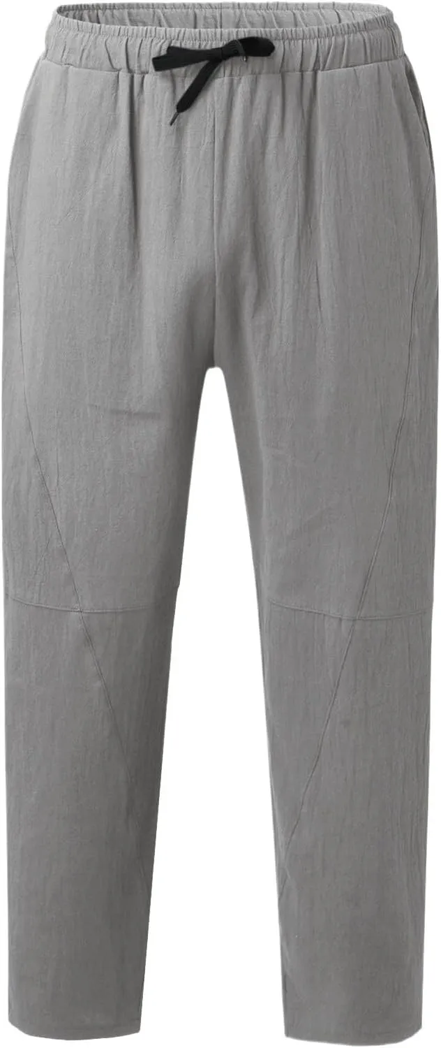 Mens Linen Pants with Pockets Casual Lightweight Breathable Summer Pant Straight Leg Drawstring Holiday Daily Sweetpants