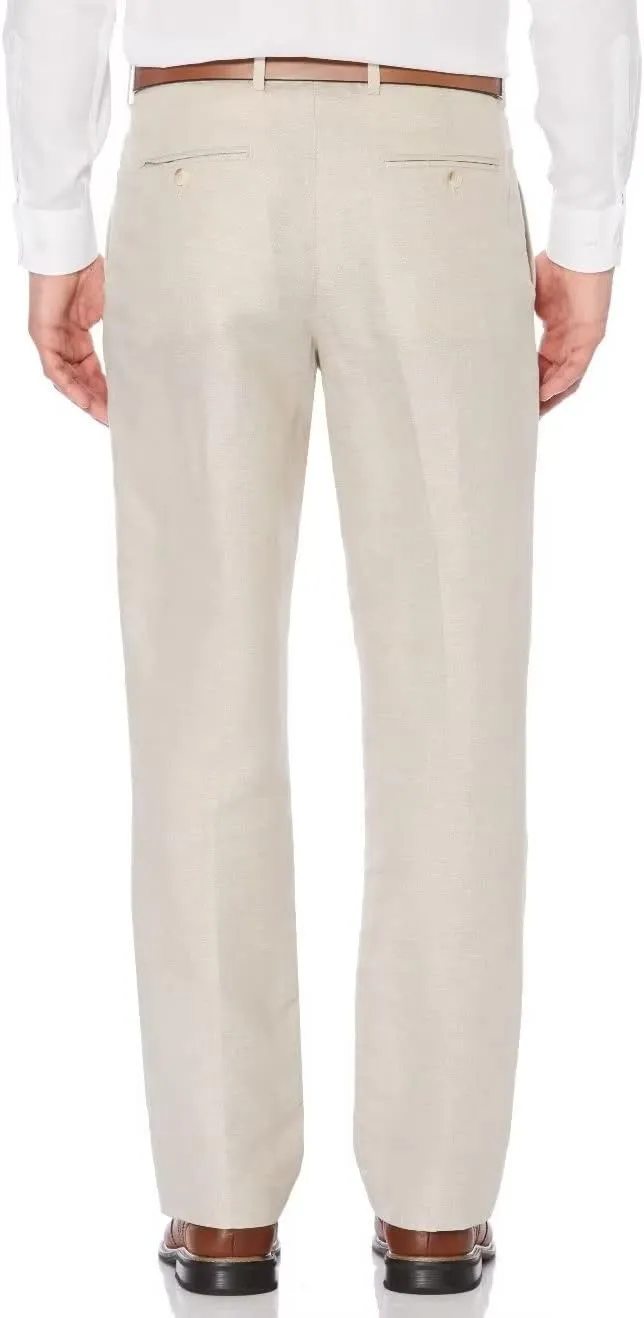 Men's Linen Suit Pants Lightweight Casual Dress Pants for Beach Wedding Summer Trousers with Pockets