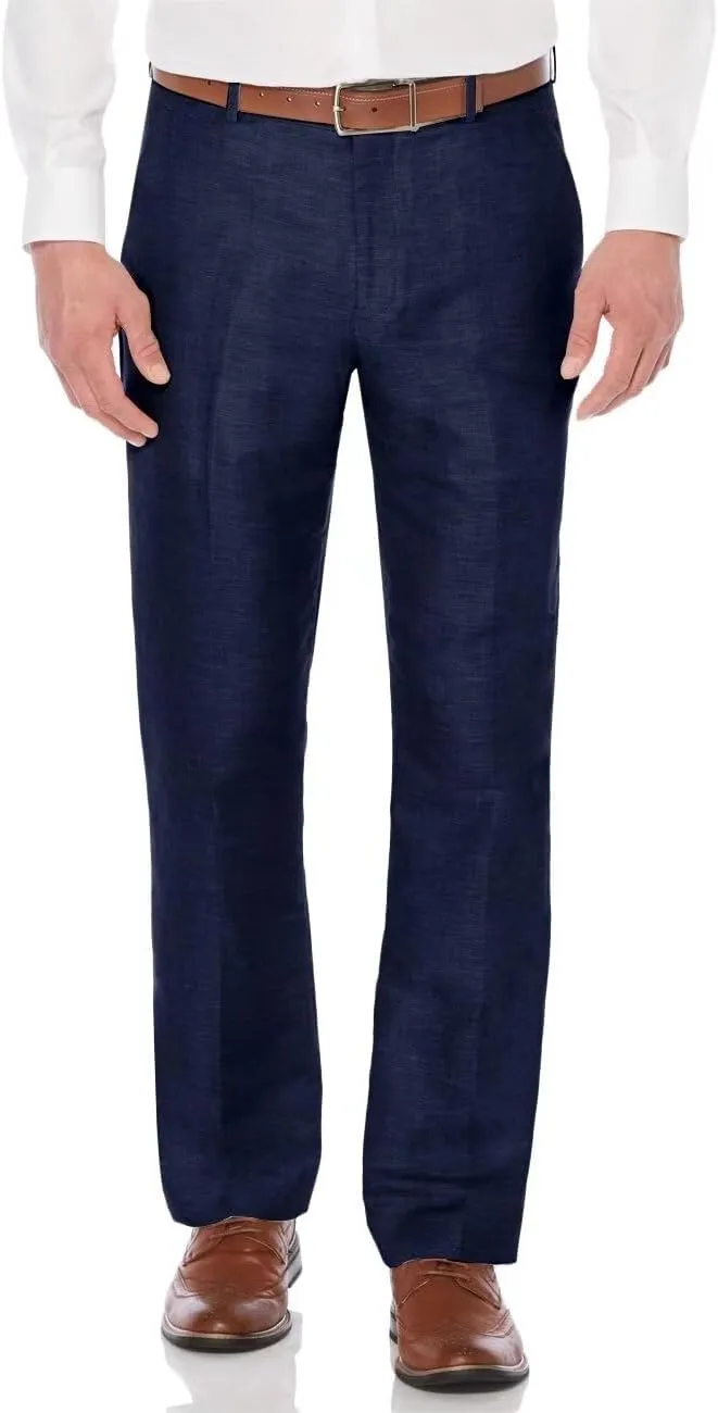 Men's Linen Suit Pants Lightweight Casual Dress Pants for Beach Wedding Summer Trousers with Pockets