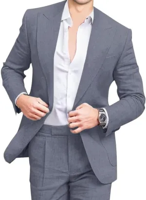 Mens Linen Suits 2 Piece Beach Wedding Blazer Summer Grooms Classic Lightweight Breathable Jacket Pants